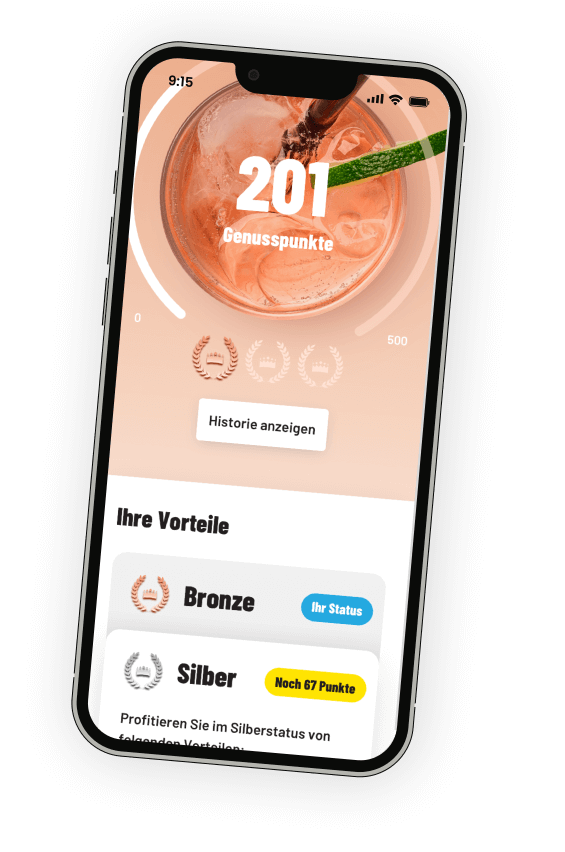 Mockup der trinkgut APP mit der Darstellung der gesammelten Genusspunkte